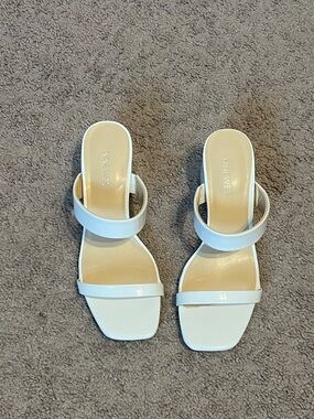 Nine West White Double-Strap Square-Toe Slide Sandals
